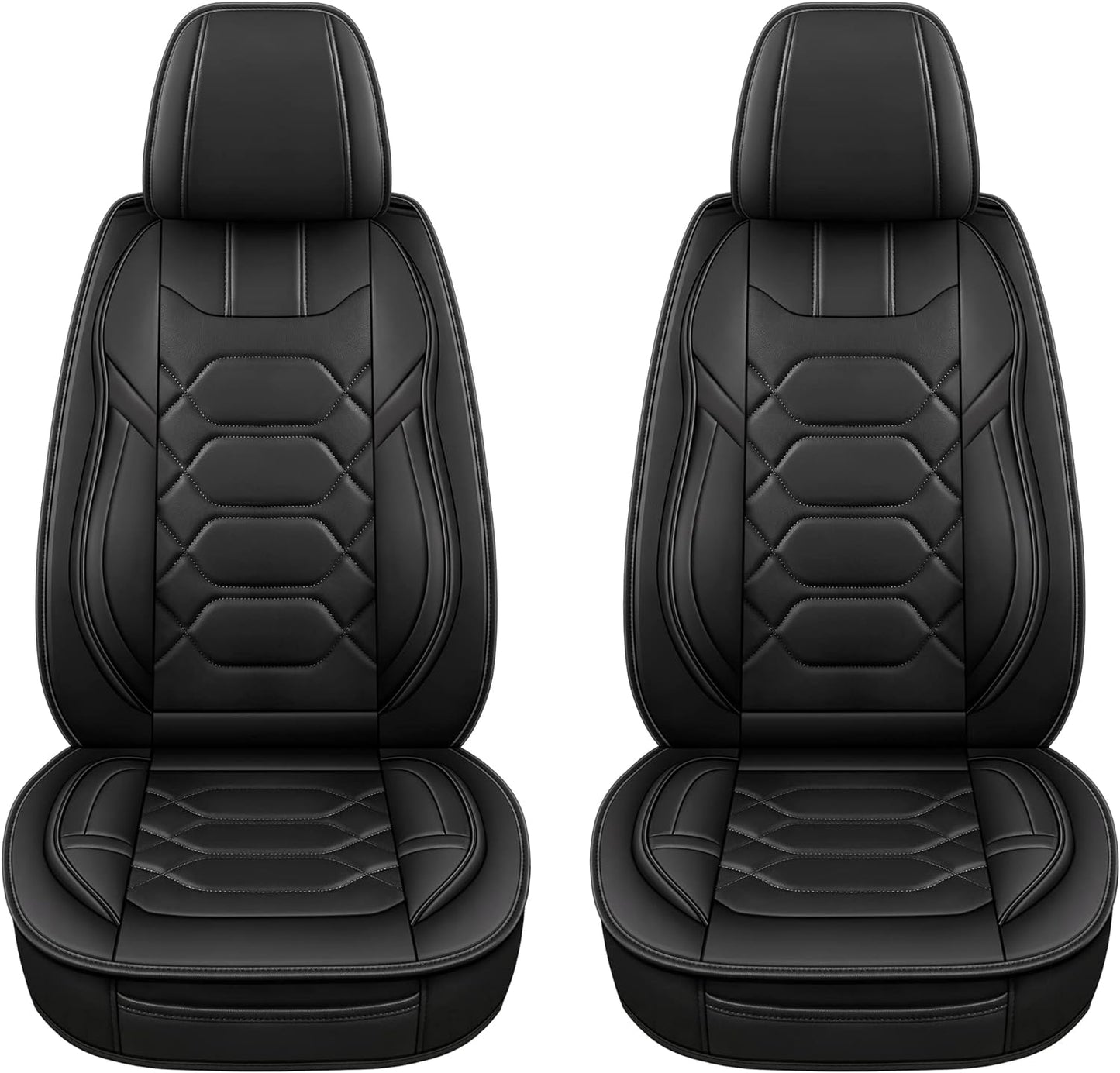 Pariitadin Leather Car Seat Covers Front Pair, Waterproof Faux Leather Seat Covers for Cars, Non-Slip Car Interior Covers Universal Fit for Most Cars Sedans Trucks SUVs, Black