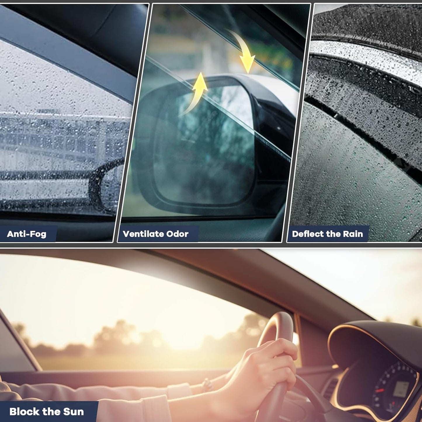 in-Channel Window Rain Guards Fit for 2022 2023 2024 2025 Honda Civic LX EX SI HPT Sport Touring Sedan 4-Door, Durable Side Window Deflector, Smoke Tinted Vent Visors Shade