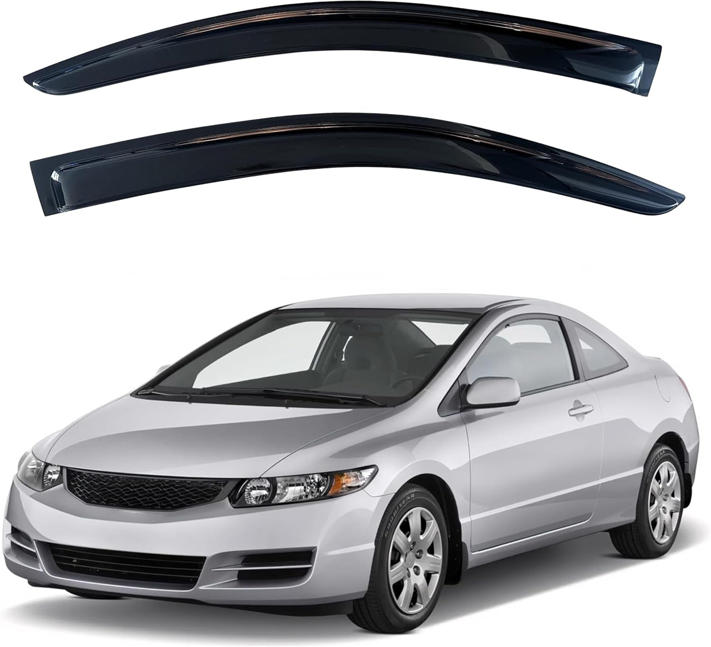 KPY Window Visor Compatible with Honda Civic Coupe 2006-2011, 2PC Rain Guard Side Window Vent Deflectors Tape-On Style, 2006 2007 2008 2009 2010 2011