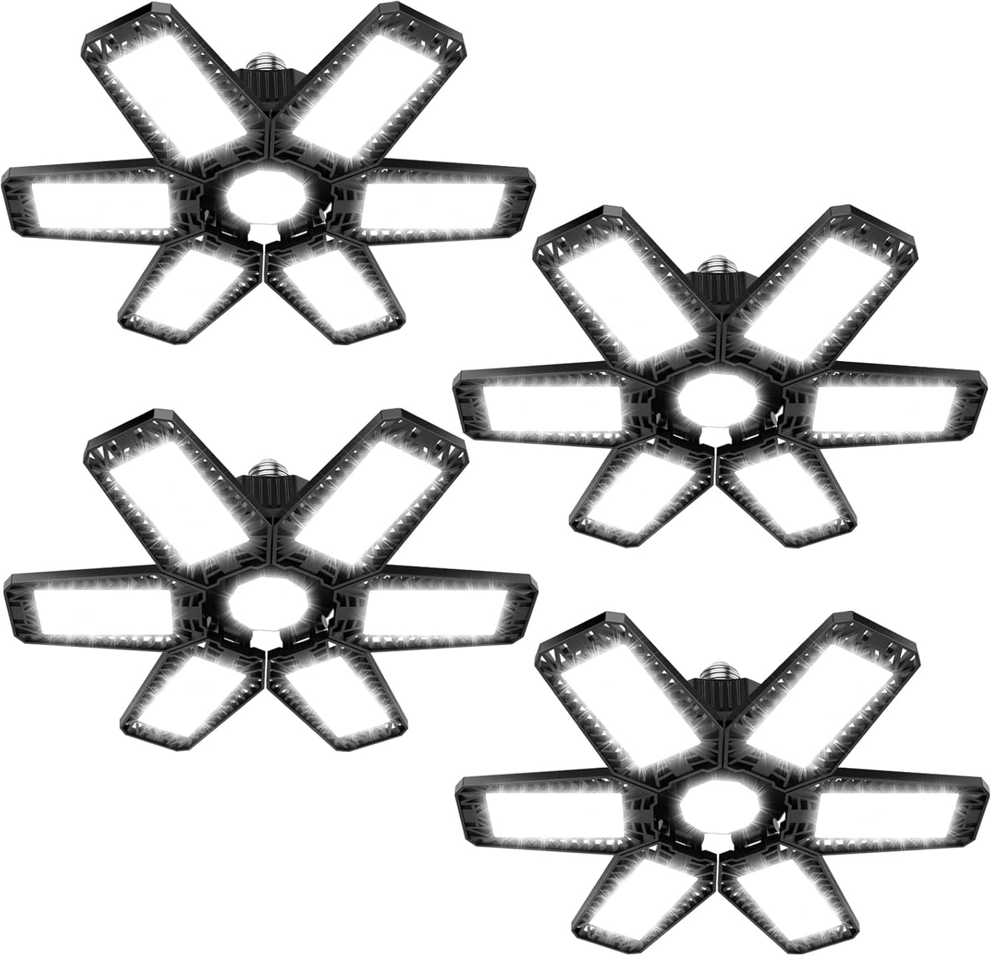 ISKYDRAW Garage Lights - 4 Pack 200W Garage Lights Bulb Bright 20000LM 6500K Garage Light Ceiling LED with 6 Deformable Panels, E26 E27 Socket Screw in Shop Lighting for Basement Barn Attic