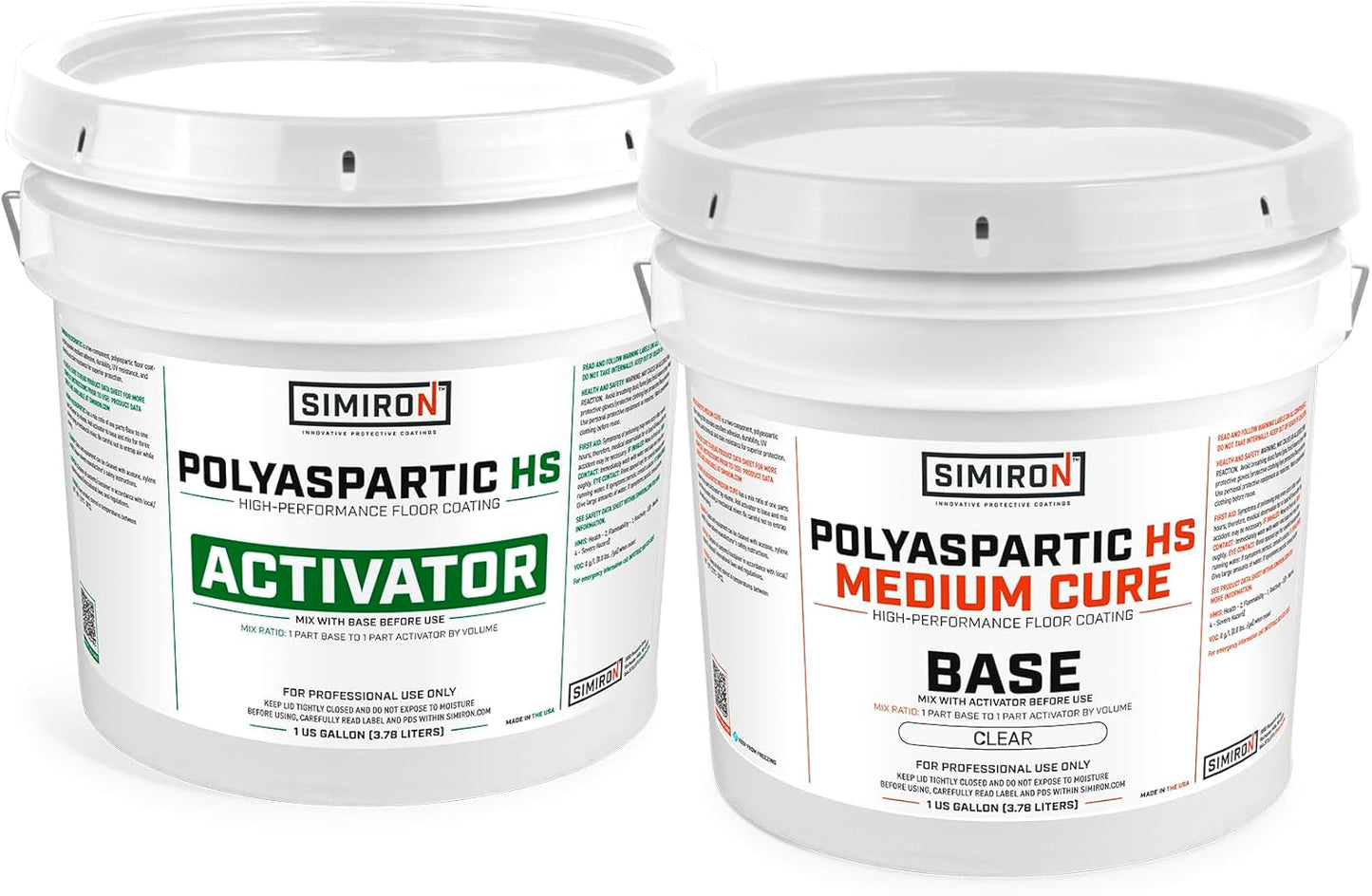 Polyaspartic High Solids Topcoat Coating System - 2 Gallon Kit - Clear Coating Gloss Finish - Easy-to-Use 1:1 Mix Ratio - Protection to Adhesion, UV, Abrasion, & Scratches (Medium Cure)