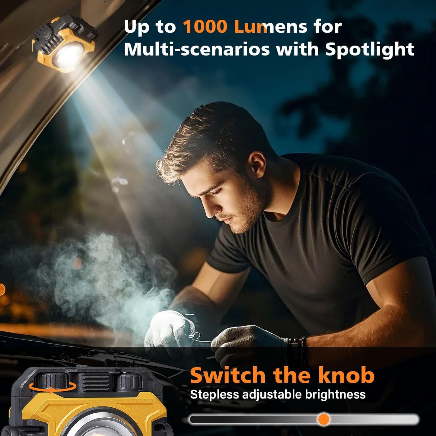 Samyoung 2 Pack 2400LM Super Bright Rechargeable Work Light, 28 Hours Long Lasting Stepless 2700-8000K White Warm & Brightness Magnetic LED Work Light, Ultralight 360°Rotating Portable Light with Hook