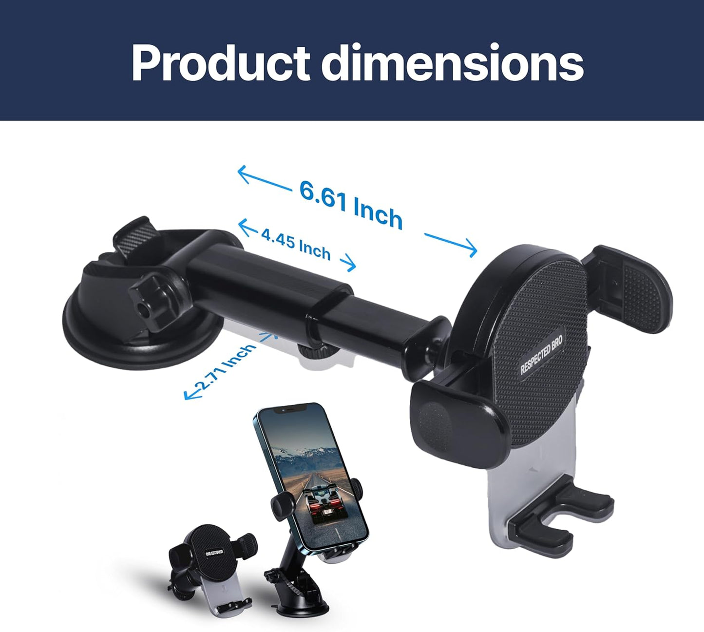 Universal-Car-Phone-Holder-Mount - Cell Phone Holder for Car, Dashboard and Windshield Mount, Air Vent car, Secure Phone Holders for Your Car, Compatible with All Smartphones