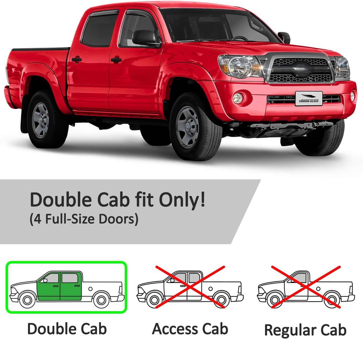 Voron Glass in-Channel Extra Durable Rain Guards for Trucks Toyota Tacoma 2005-2015 Double Cab, Window Deflectors, Vent Window Visors, 4 Pieces - 200841