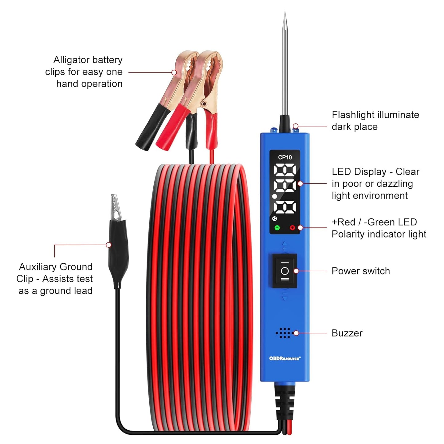 OBDResource Test Light Automotive, Power Circuit Probe Tester, 12V - 24V Car Fuse Tester with Test Light & LCD Display, Automotive Short Circuit Located and Component Activated, Overload Protection