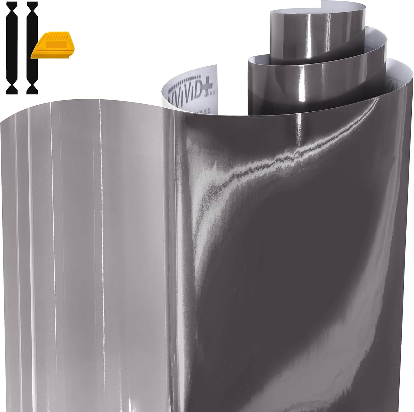 VViViD Air-Tint Extra-Wide Headlight Taillight Vinyl Tint Wrap 16 Inch x 48 Inch Roll Including Yellow Detailer Squeegee & 2X Black Felt Edge Decals (Smoke Black)