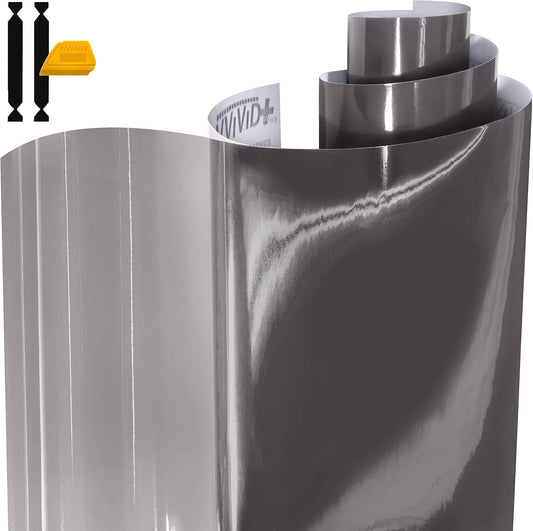 VViViD Air-Tint Extra-Wide Headlight Taillight Vinyl Tint Wrap 16 Inch x 48 Inch Roll Including Yellow Detailer Squeegee & 2X Black Felt Edge Decals (Smoke Black)