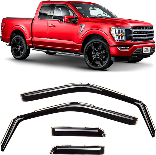 Voron Glass in-Channel Extra Durable Rain Guards for Ford F150 2021-2025 SuperCab, Window Deflectors, Vent Window Visors, 4 Pieces - 200908