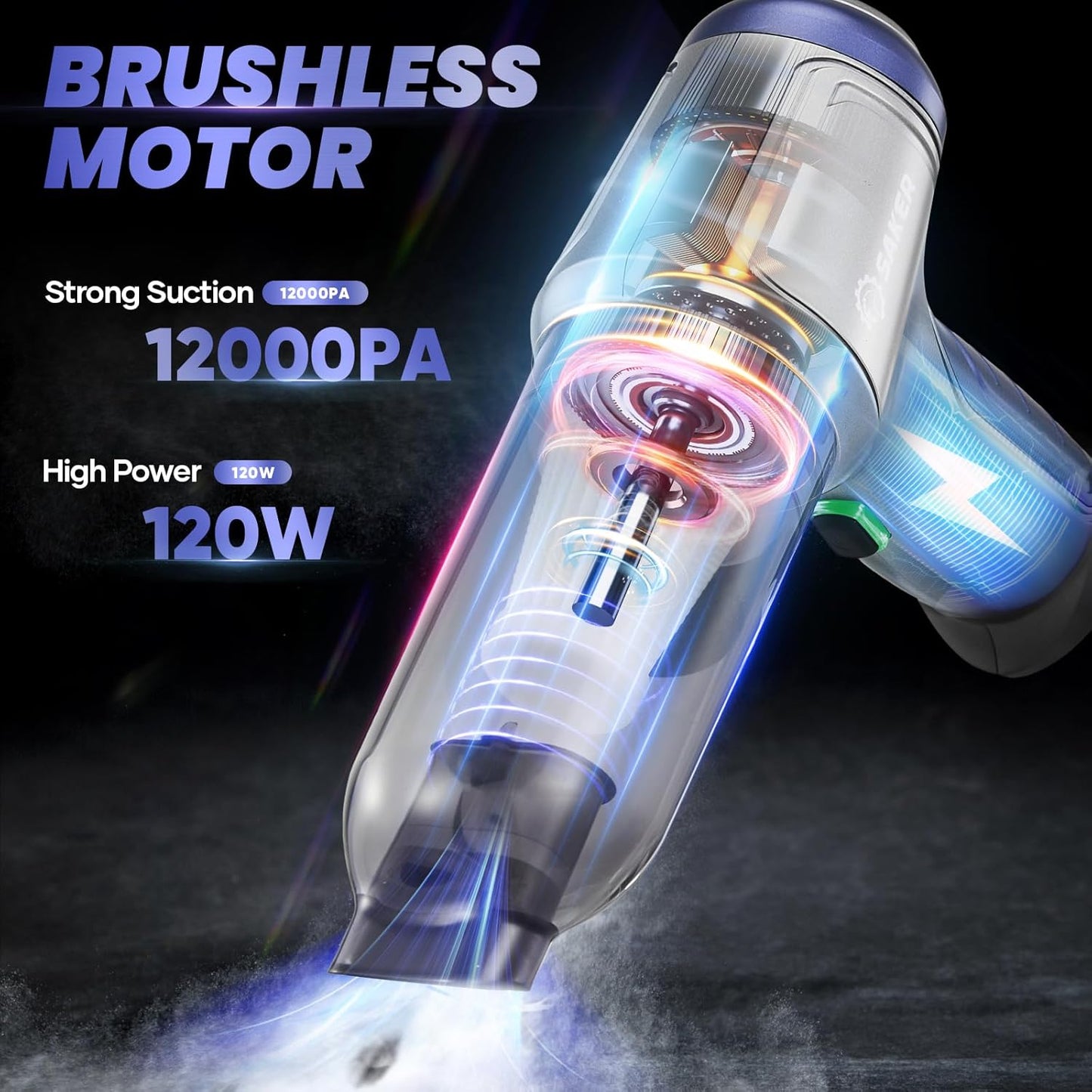 Saker Car Vacuum Portable Cordless 15000PA,3 in 1 Handheld Vacuum with Brushless Motor for Car, Office and Home Cleaning Blue HL107B