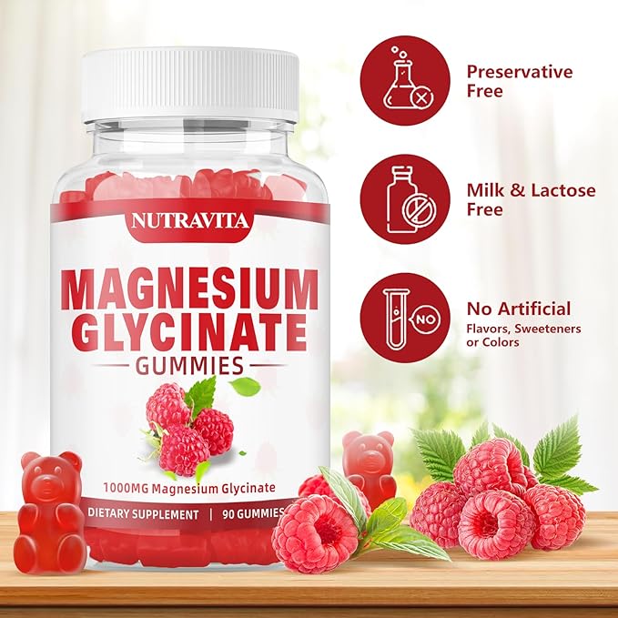 Magnesium Glycinate Gummies 1000mg with Magnesium L - Threonate,Chelated Magnesium Potassium Complex Supplement with VitD, B6, CoQ10, Calcium,Supports for Memory, Calm, Mood - 90 Gummies