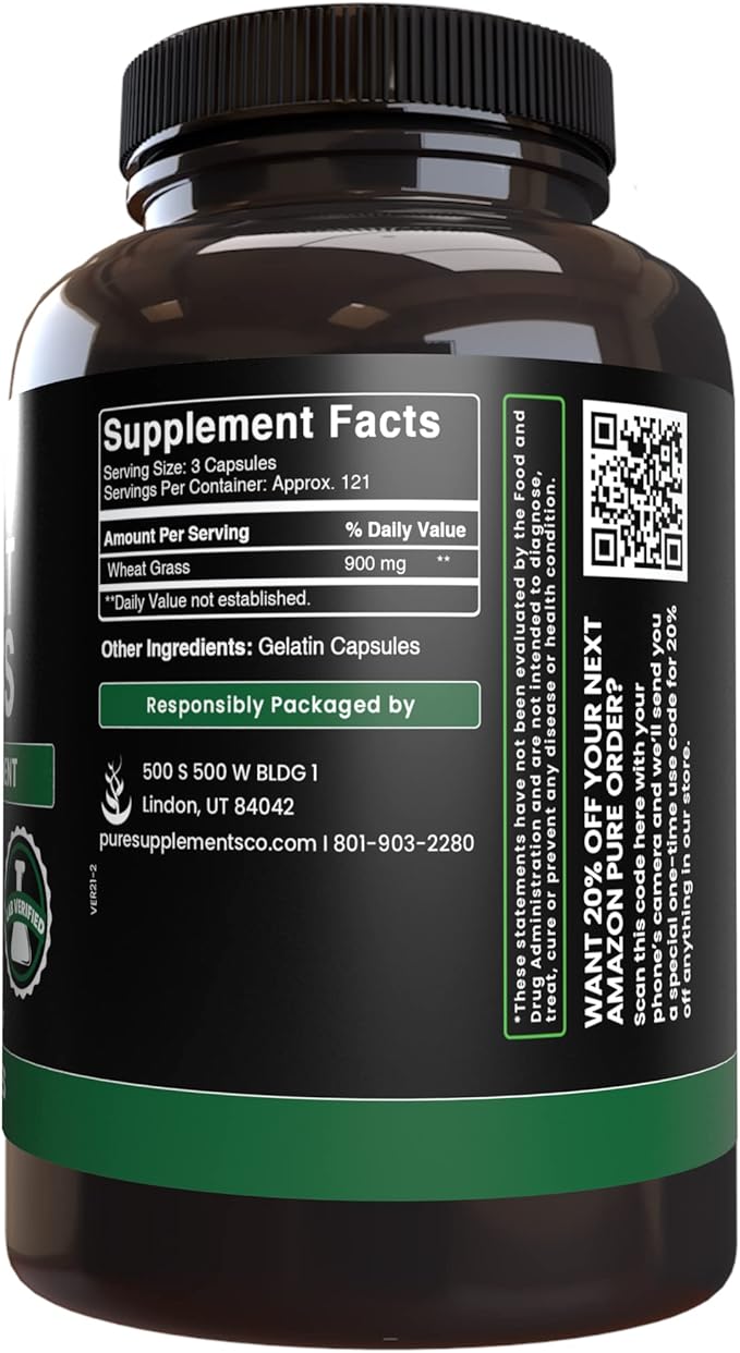 Pure Original Ingredients Wheat Grass (365 Capsules) No Magnesium Or Rice Fillers, Always Pure, Lab Verified