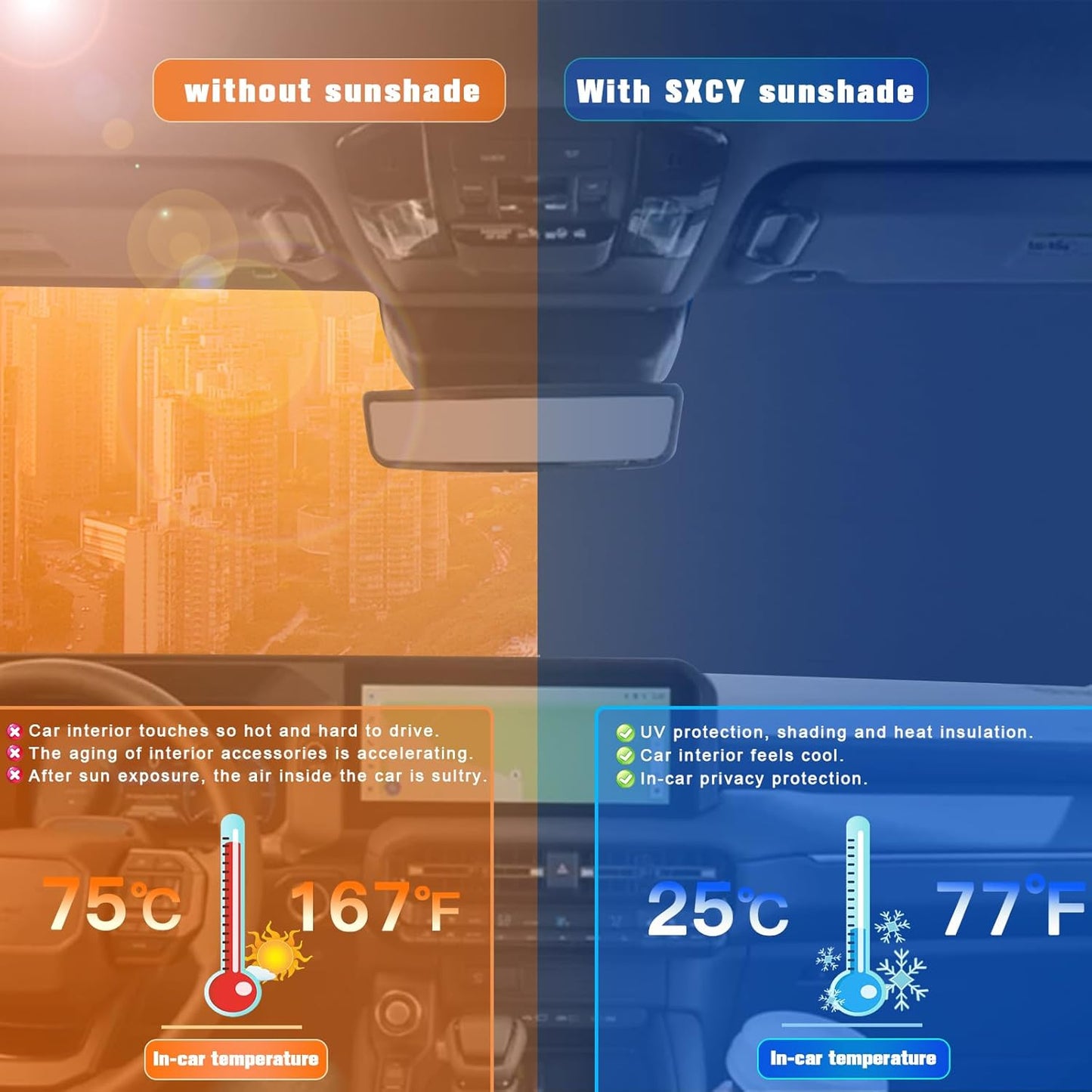 SXCY for 2024 2025 Toyota Land Cruiser Windshield Sunshade for Toyota Land Cruiser 2024 Accessories 2024 2025 Land Cruiser Sunshade Foldable Sun Shield 2024 2025 Land Cruiser Sun Shade Block UV Rays