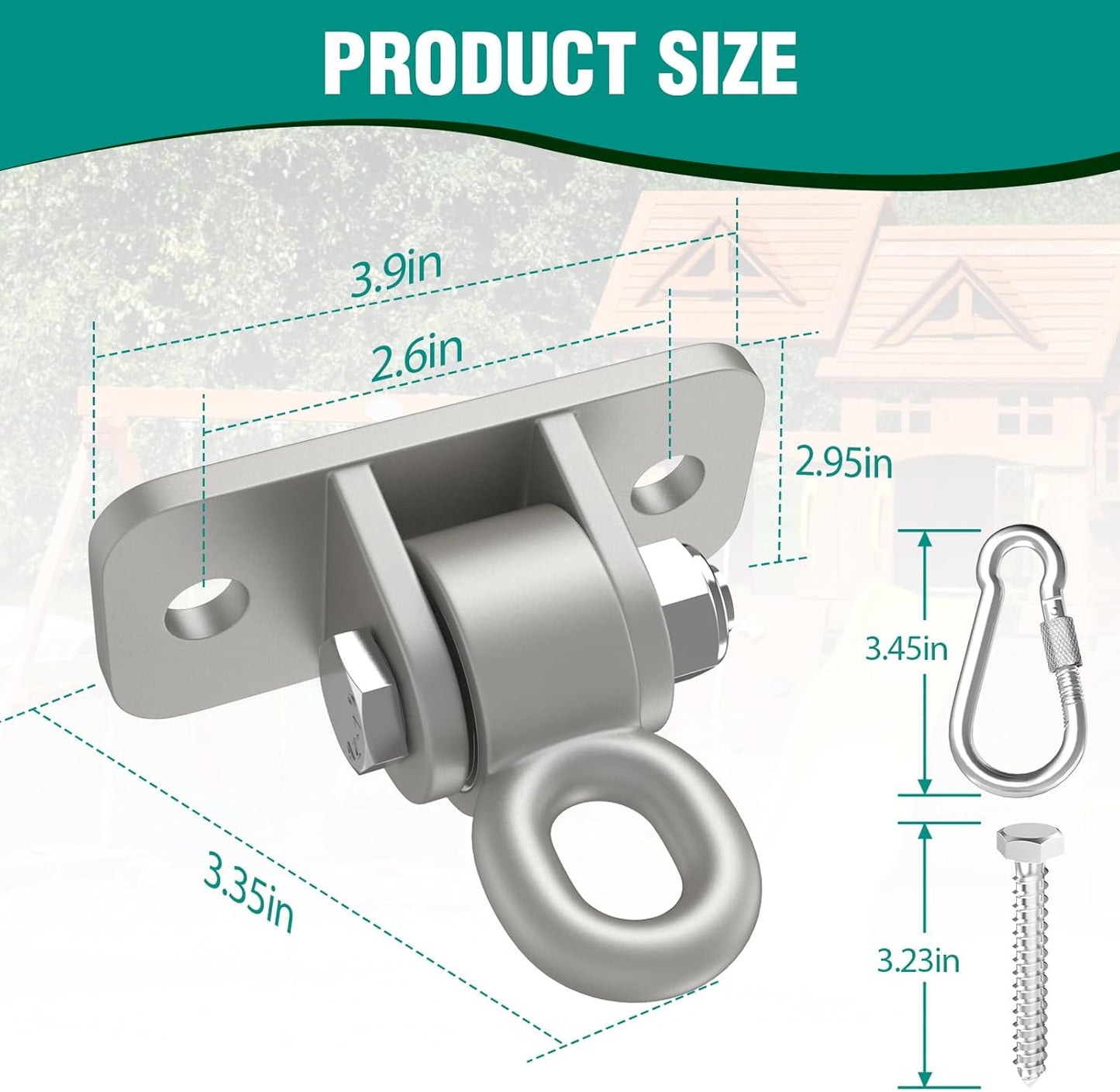 BETOOLL Swing Hangers with Bearing, Heavy Duty Porch Swing Hanging Kit for Outdoor Playground Tree Indoor Ceiling Mount Hardware Brackets Hooks for Yoga Hammock Punching Bag Accessories 2PCS Silver