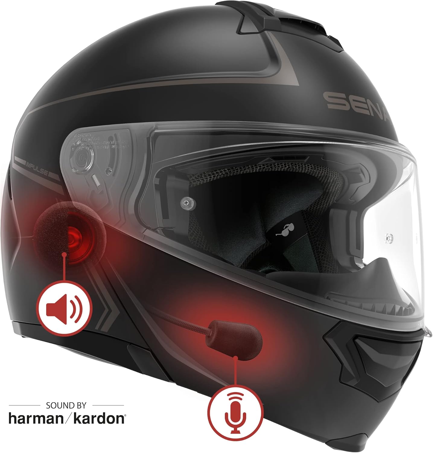 Sena Impulse DOT Flip Up Modular Bluetooth Helmet w/Sound by Harman Kardon Dual Visor Helmet with Integrated Mesh Intercom System / MP3 / Voice Dial (Matte Black, Large)