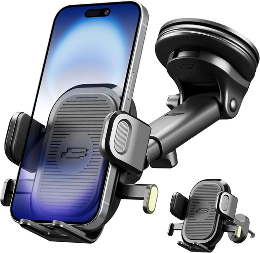 Bracketron Easy OneClick Cell Phone Holders for Your Car, Universal Car Mount Suction Cup for Dashboard Windshield Air Vent Truck Stand, for iPhone Samsung Google, All Smartphones & Car Models, Black