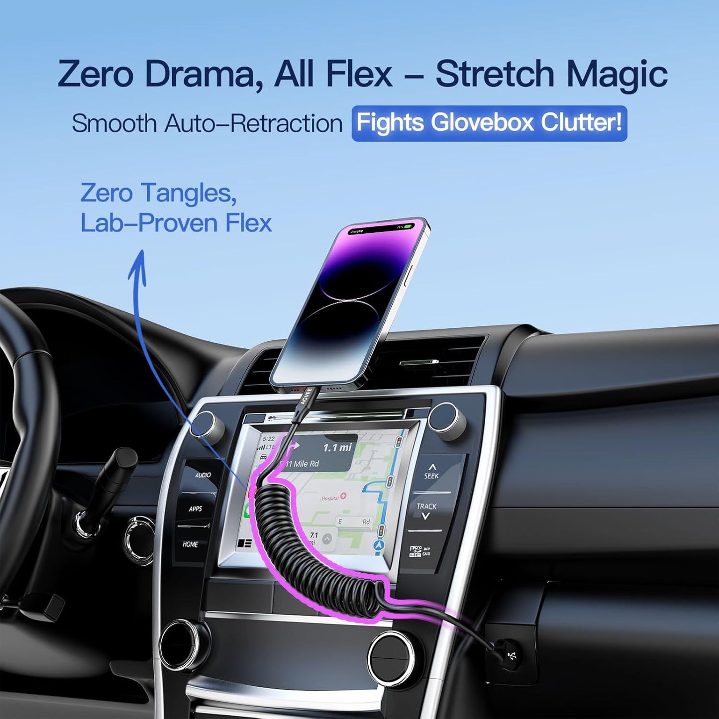 AGVEE 2 Pack 5ft Coiled Short USB to Lightning Charging Cable [MFI Certified] 3A Fast Charger Cord in Car for iPhone 14/13/12/11/XS/8/7/6/5 CarPlay, iPad, iPod, Black