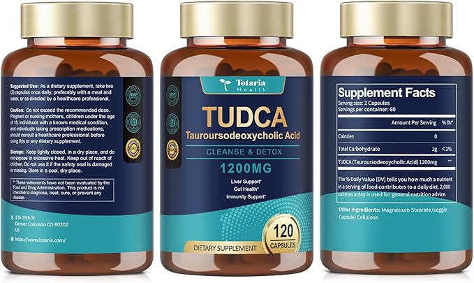 (2 Packs) TUDCA Supplement 1200mg (Tauroursodeoxycholic Acid), Ultra Strength Pure TUDCA Bile Salts Liver Support Supplements, Liver and Gallbladder Cleanse & Repair, Vegan