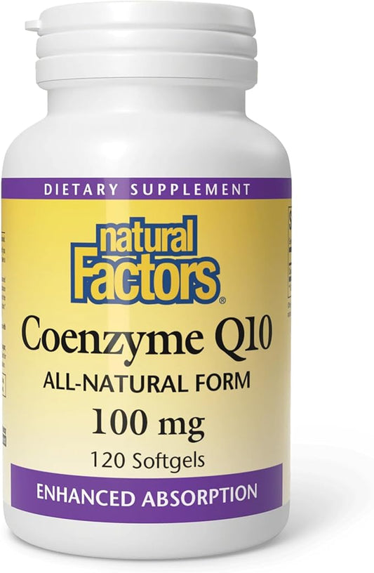 Natural Factors Coenzyme Q10 100 mg, Natural Coenzyme Q10 Supplement for Energy, Heart and Cognitive Support, 120 Softgels