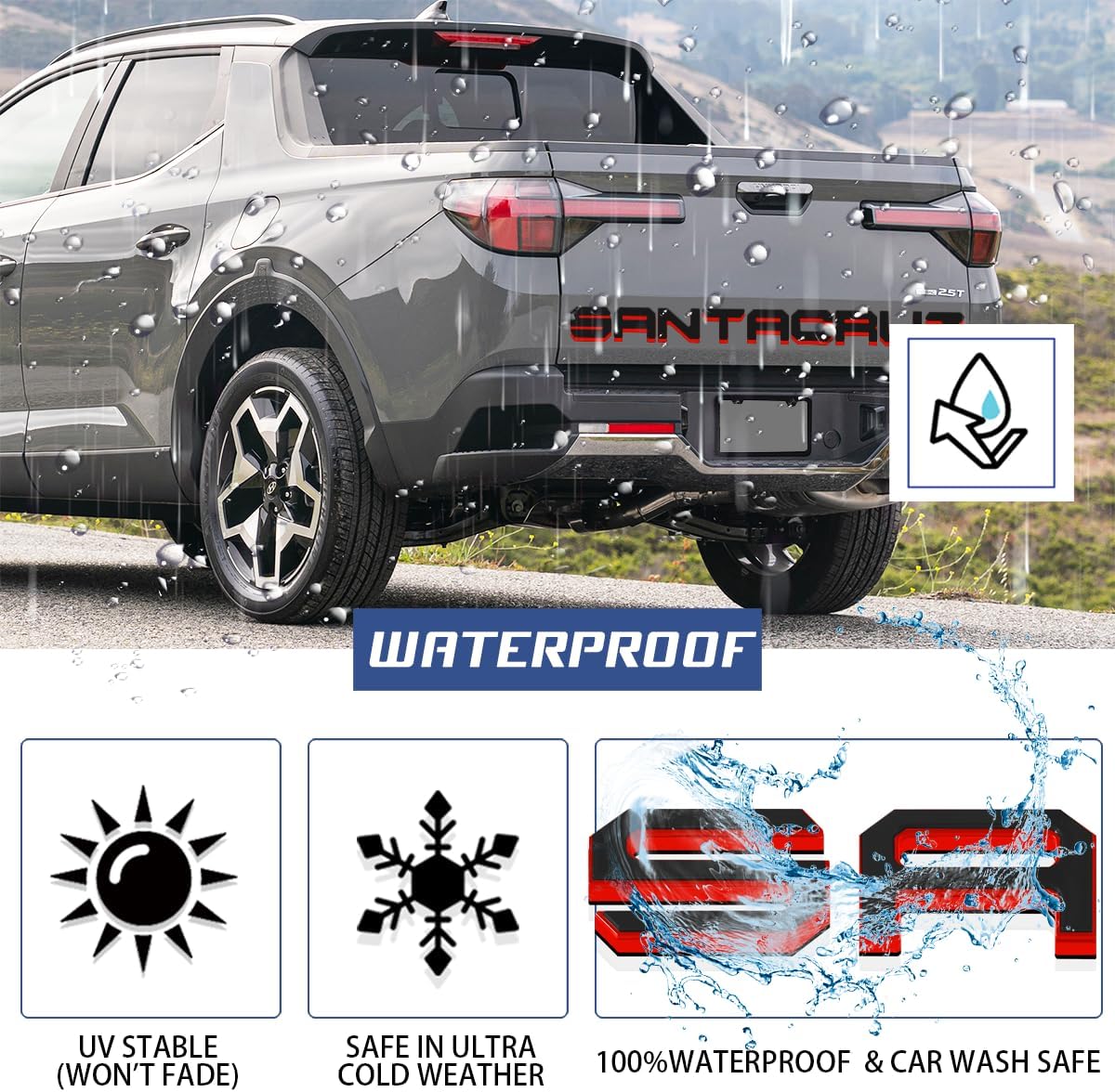 Tailgate Insert Letters Compatible for 2022 2023 2024 2025 Santa Cruz 4D Raised Tailgate Decal Letters (Double Layer Red Edge Black Faced)