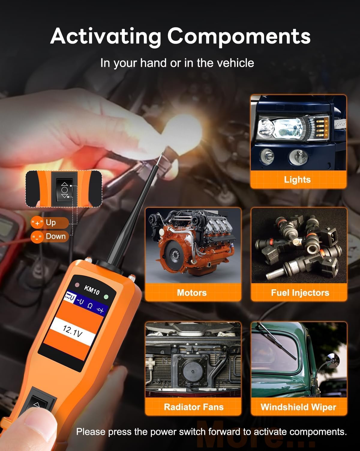 KZYEE KM10 Power Circuit Probe Kit, 12V 24V Automotive Circuit Tester, Digital Multimeter, Short Finder, AC/DC Voltage Tester, Diode & Resistance, Current Probe Component Activation, 20FT+20FT Cable