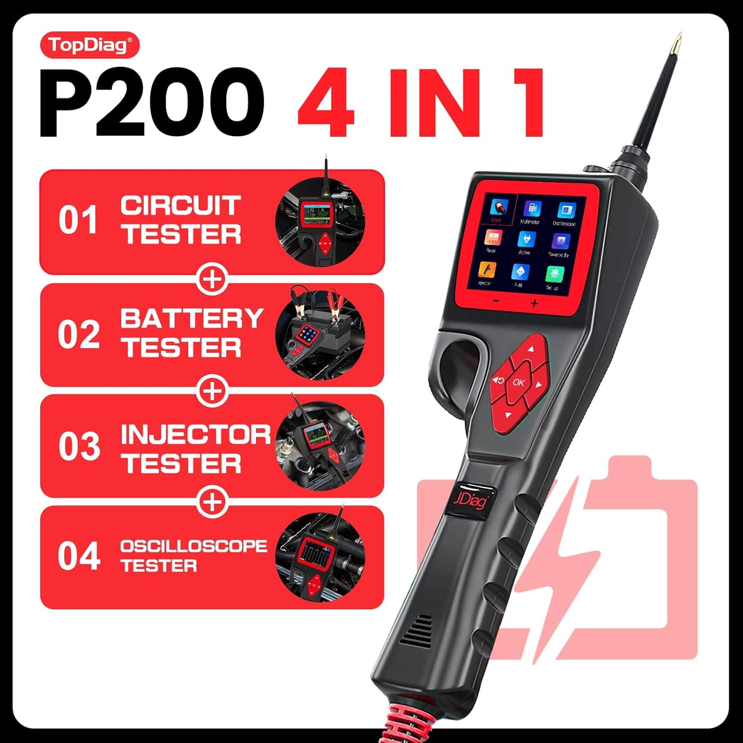 P200 Power Circuit Probe Kit - Automotive Circuit Tester with 2024 Online Update, 9~30V Voltage Range, Multimeter, Relay Test, Fuel Injector Tester, Activating Component, Oscilloscope Mode