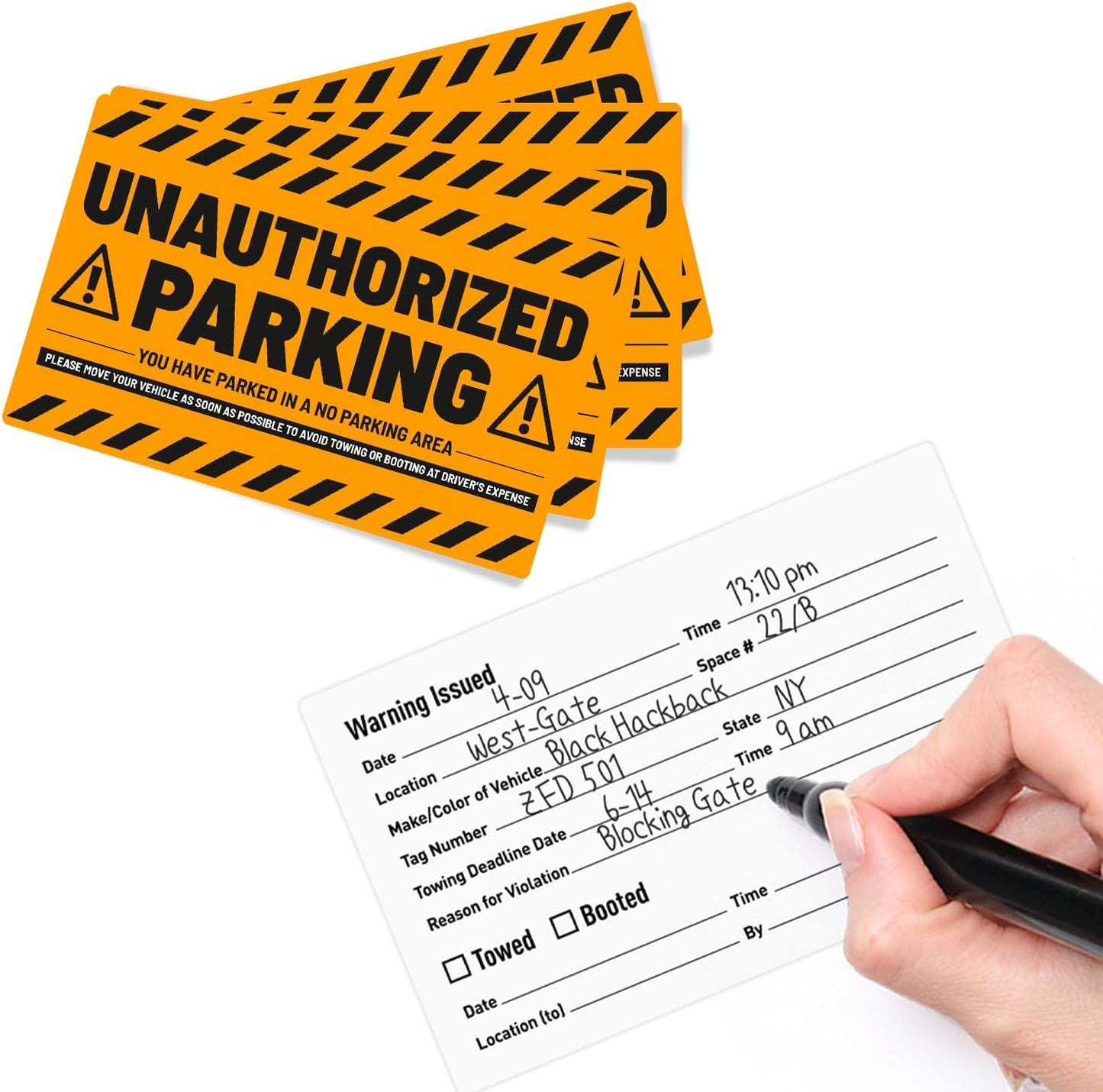 easykart labels 50 Parking Violation Stickers - Hard to Remove - No/Unauthorized Parking Warning Stickers - Super Sticky - 8x5 in (Fluorescent Orange)