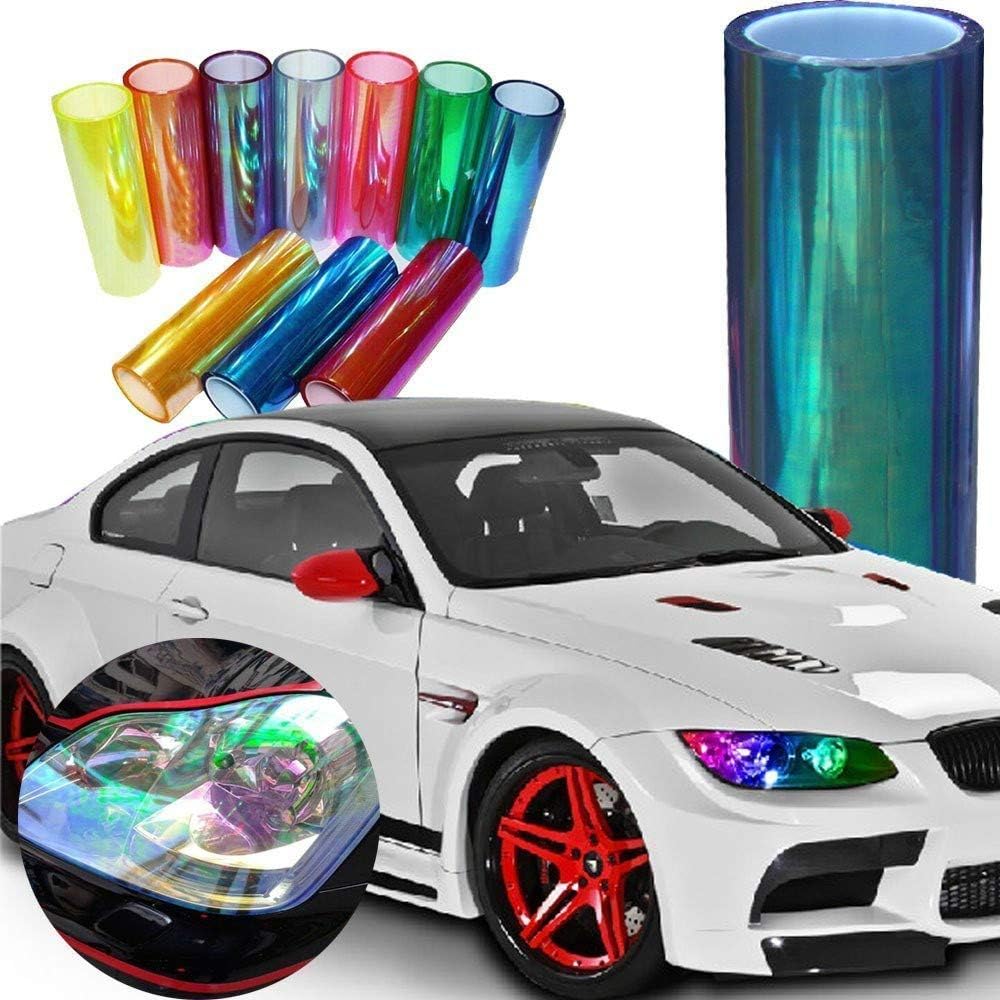 LED LIGHT 12 by 48 inches Self Adhesive Shiny Chameleon Headlights Tail Lights Fog Lights Films,Film Sheet Sticker,Tint Vinyl Film with Gift Knife and Hand Tool (Pink)