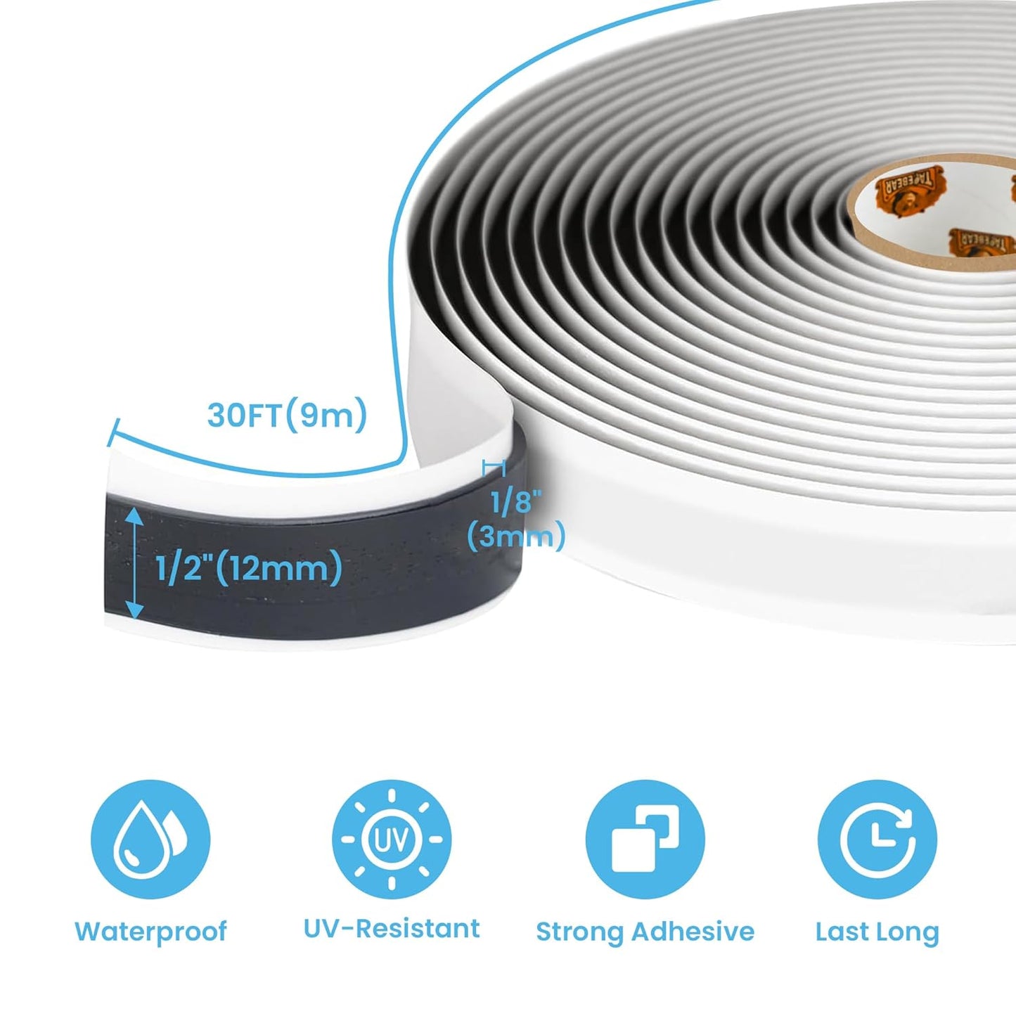 Butyl Putty Tape Black, 1/2" x 30' x 1/8" EDPM Butyl Rubber Sealant, Sound Dampener Automotive Butyl Tape, Stretchable RV Sealant Caulking Putty for Boat Sealing, EDPM Roof, Headlight, 4Rolls