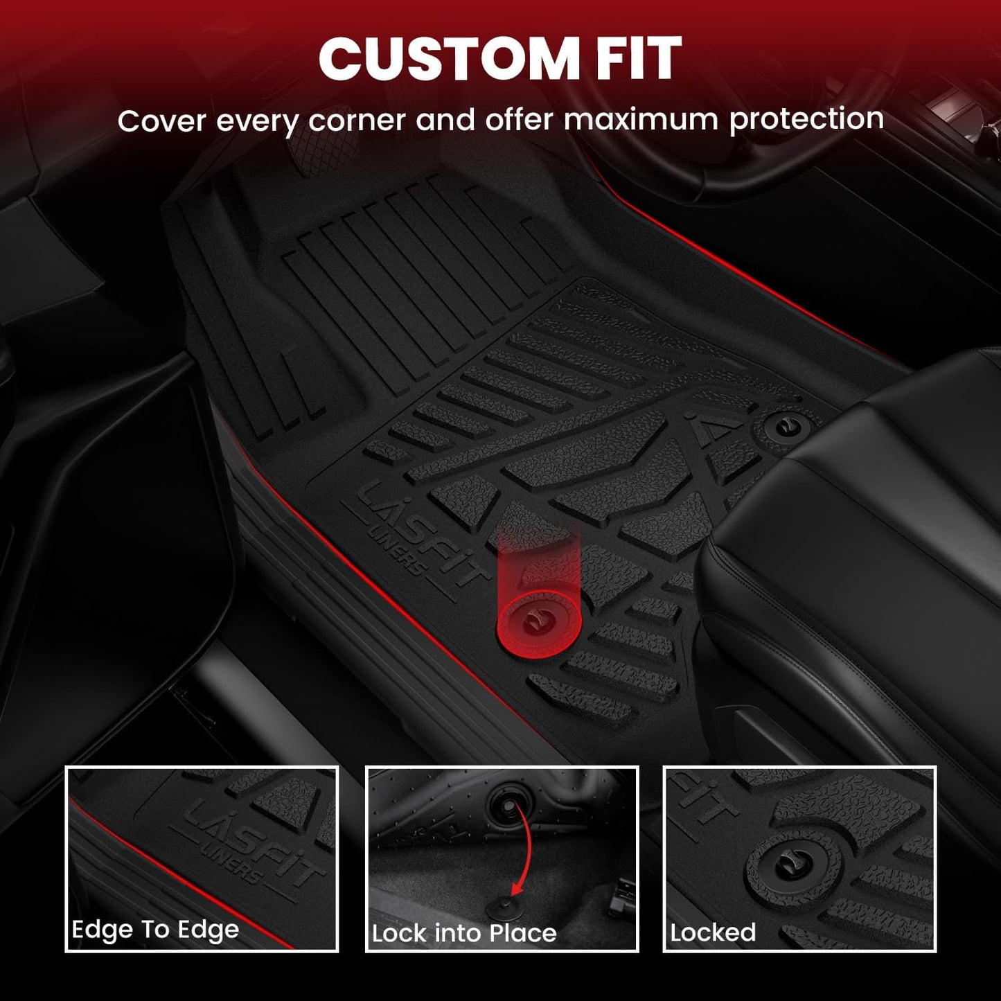 LASFIT Floor Mats and Trunk Mat for Ford Bronco Sport 2021-2025(with Rear Bump in The Cargo Area) Carpet Floor All Weather Custom Fit TPE Car Liners, 1st& 2nd& Cargo Liner, 4pcs Black