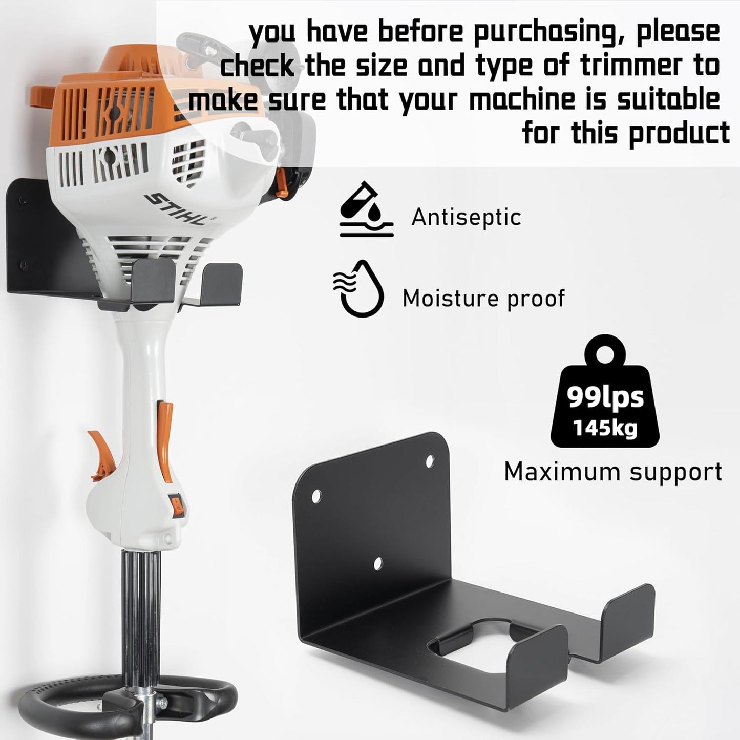 Weedeater Hanger, 3 Pack Weed Eater Hanger for Garage Wall-mounted Organizer Trimmer Rack Storage for Grass Trimmer, Hedge Trimmer, Garage Wall, Garden Tools, Black