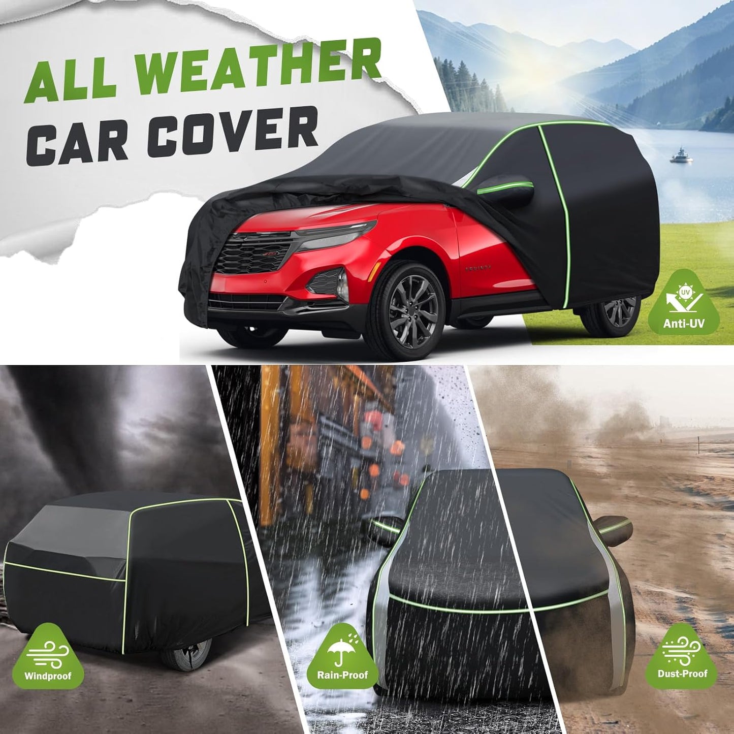 Mixsuper Liner Car Cover for Chevrolet Equinox/GMC Terrain 2005-2026, 7 Layers Full Car Cover All Weather Car Covers for Chevy Equinox, Waterproof Outdoor Cover with Zipper Door Reflective Strips