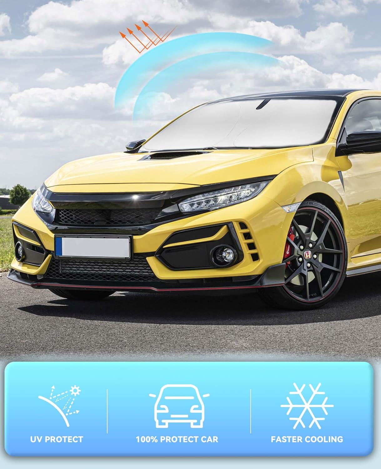 Sun Shade Windshield Sunshades Cover for Honda Civic 2016-2021 Sun Visor Protector 240T Coating Window Shields Fits Civic Sedan, Coupe, Hatchback, LX, EX, EX-L, Sport,Touring Accessories Sun Blocker