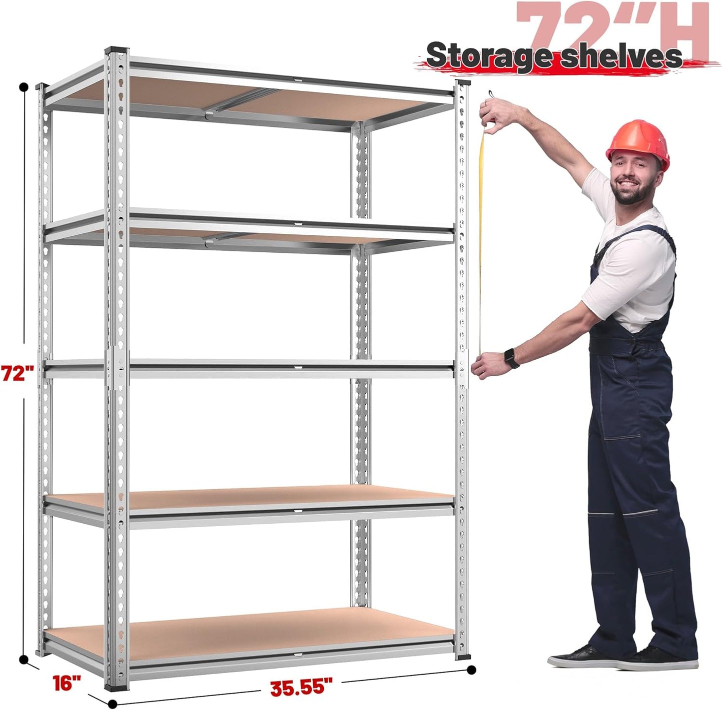 REIBII 2020LBS Garage Shelving Heavy Duty Metal Shelving 5 Tier Storage Shelves, Garage Shelves for Warehouse Basement, Easy Assembly, 72" H x 35.55" W x 16" D, Galvanized, 4 Pack