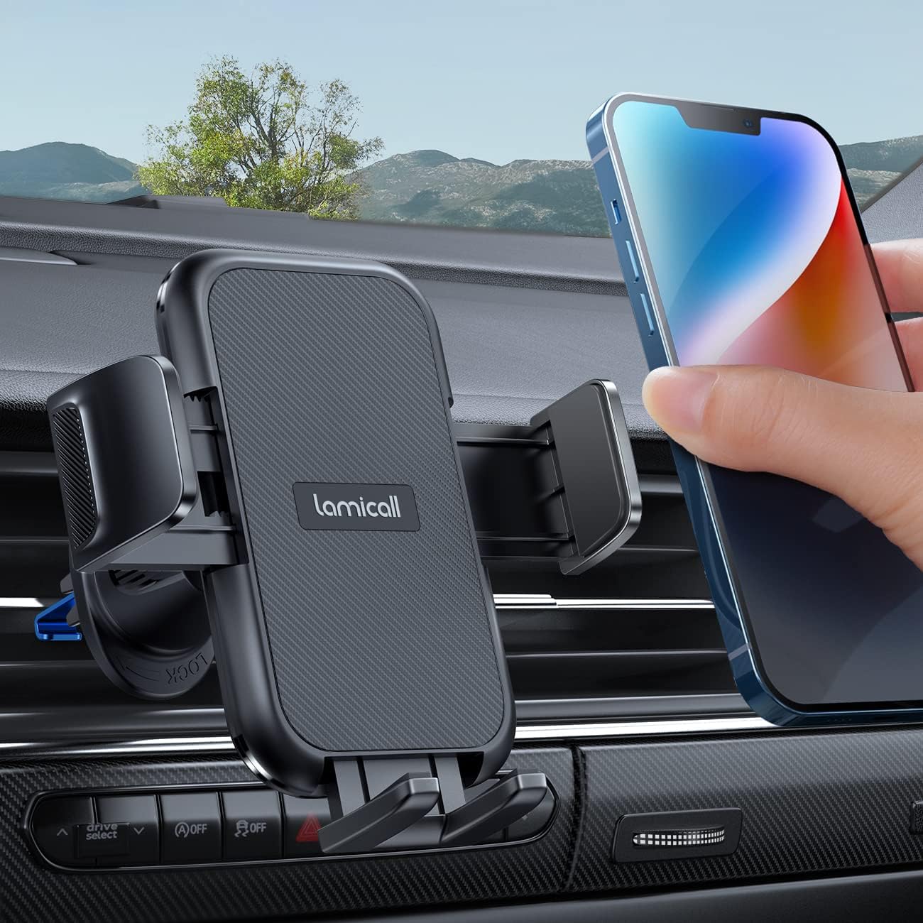 Lamicall 2025 Wider Clamp & Metal Hook Car Phone Holder Vent [Thick Cases Friendly] Phone Holders for Your Car Mount Automobile Hands Free Cradle Air Vent for Smartphone (Dark Grey)