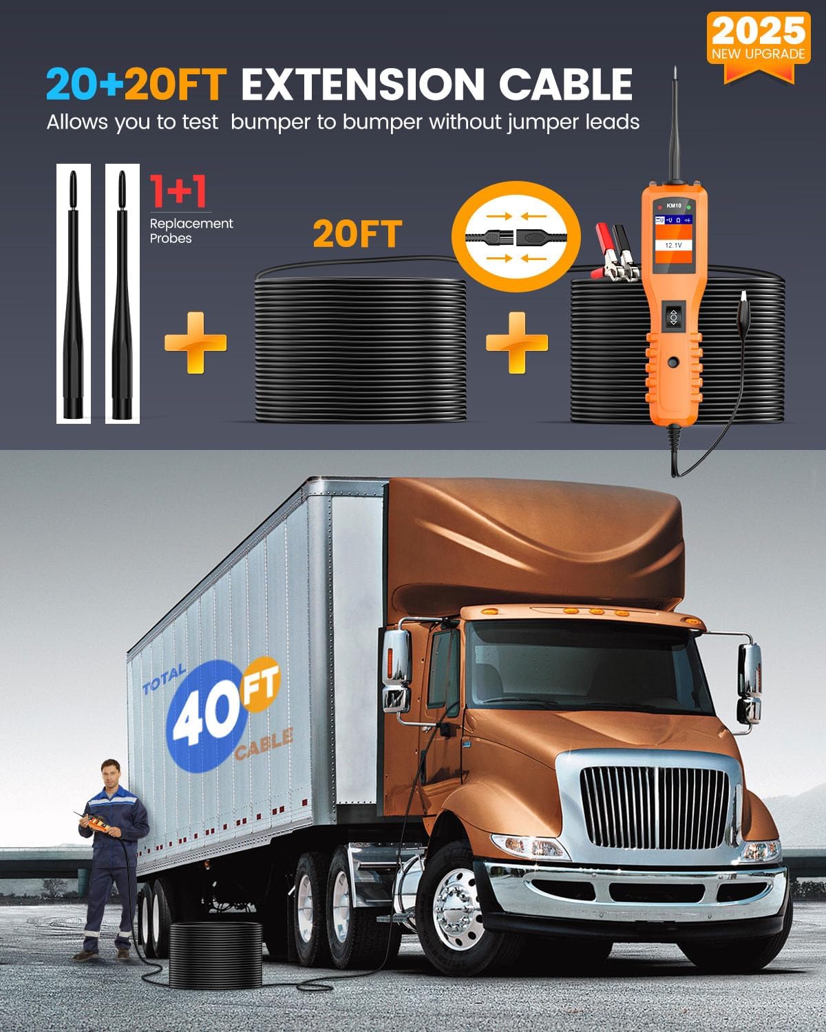 KZYEE KM10 Power Circuit Probe Kit, 12V 24V Automotive Circuit Tester, Digital Multimeter, Short Finder, AC/DC Voltage Tester, Diode & Resistance, Current Probe Component Activation, 20FT+20FT Cable