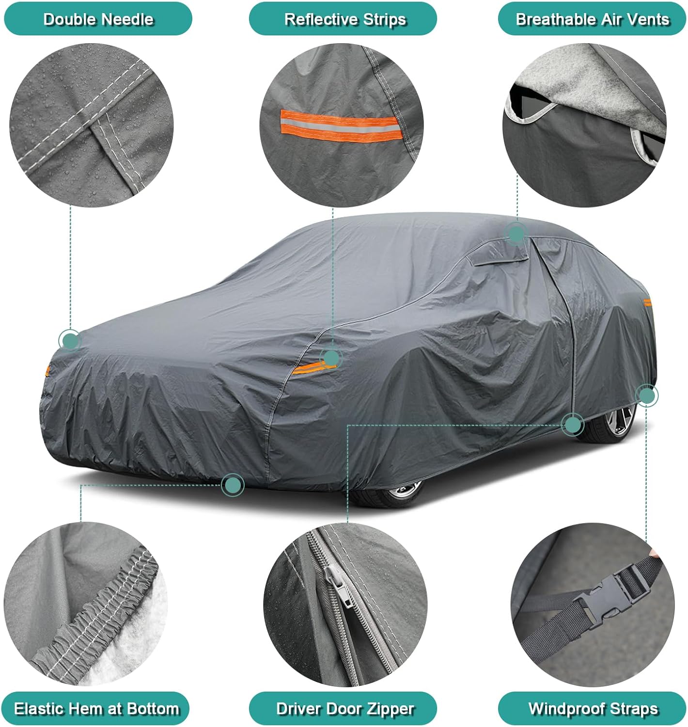 Premium Car Cover Custom Fit Cadillac CTS/CTS-V (2003-2019), 16 Layers Heavy Duty Car Cover Waterproof All Weather with Zipper Door for Sun Rain Snow Dust Uv Protection