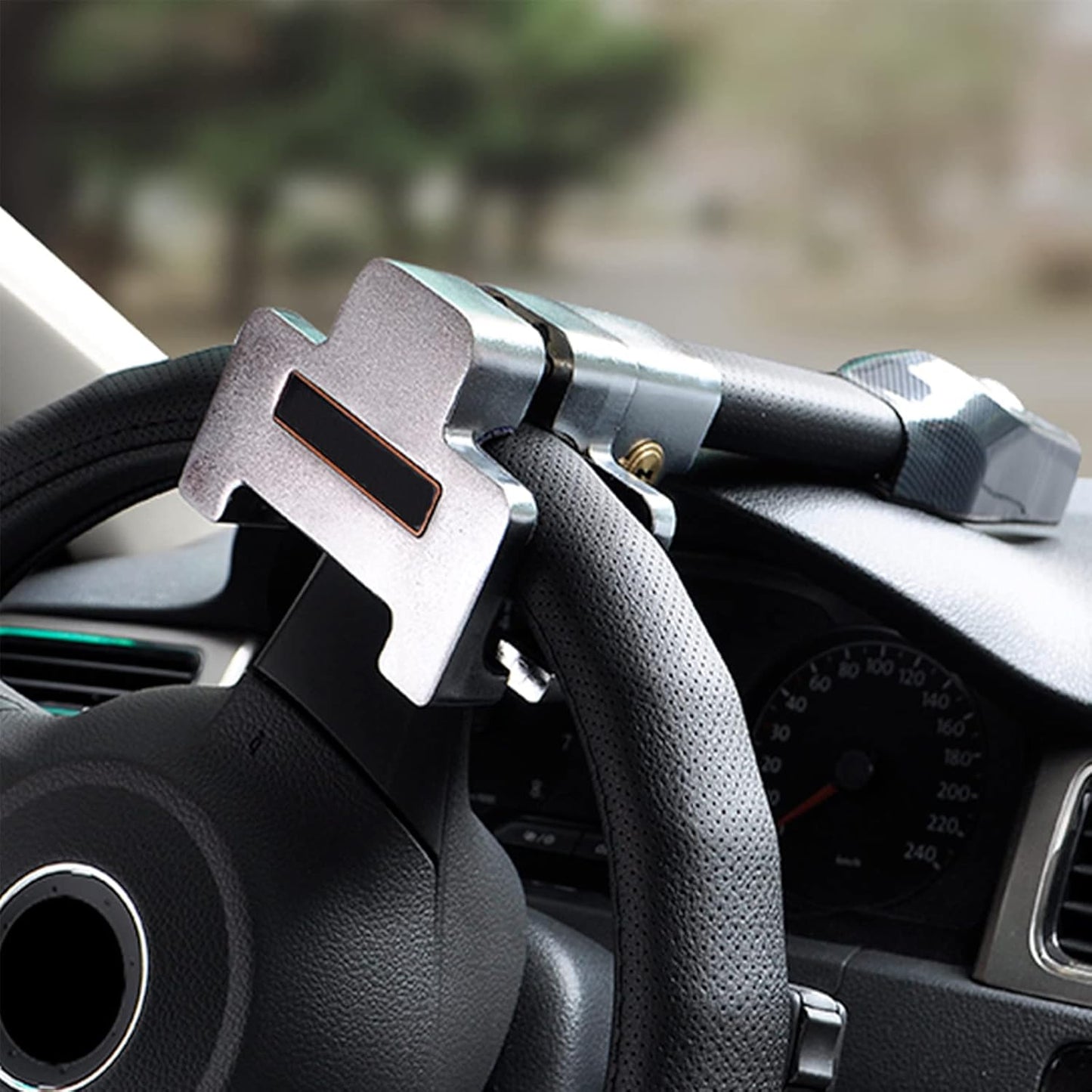 Amorin Steering Wheel Lock with Alarm and Light, Car Security Products Anti-Theft Device, Heavy Duty Car Theft Prevention Lock Bar for Car SUV Black + Silver