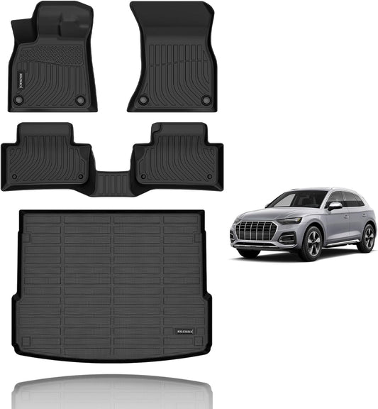 KELCSEECS Floor Mats & Cargo Liner Custom for Audi Q5 (Not for Q5 PHEV Models) 2024 2023 2022 2021 2020 2019 2018 Car Mats Automotive Cargo Mat Floor Liners Trunk Mat Q5 All Weather Trunk Liner