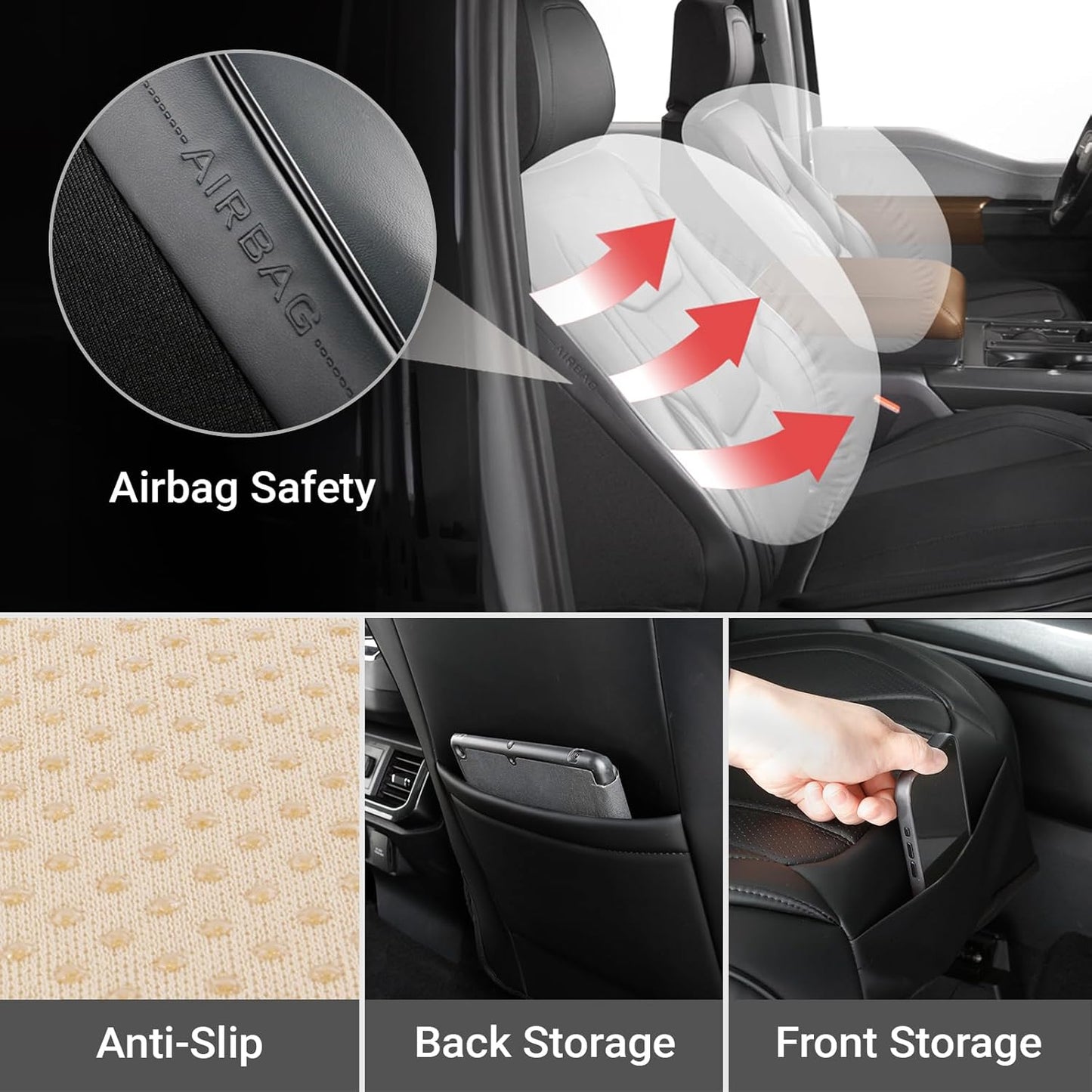 Coverland Custom Car Seat Covers Compatible with Silverado 2500HD, Maverick, Frontier - Premium Leather Non-Slip Memory Foam Waterproof Protector Front Seat-Black [See Size Chart-Size A40]