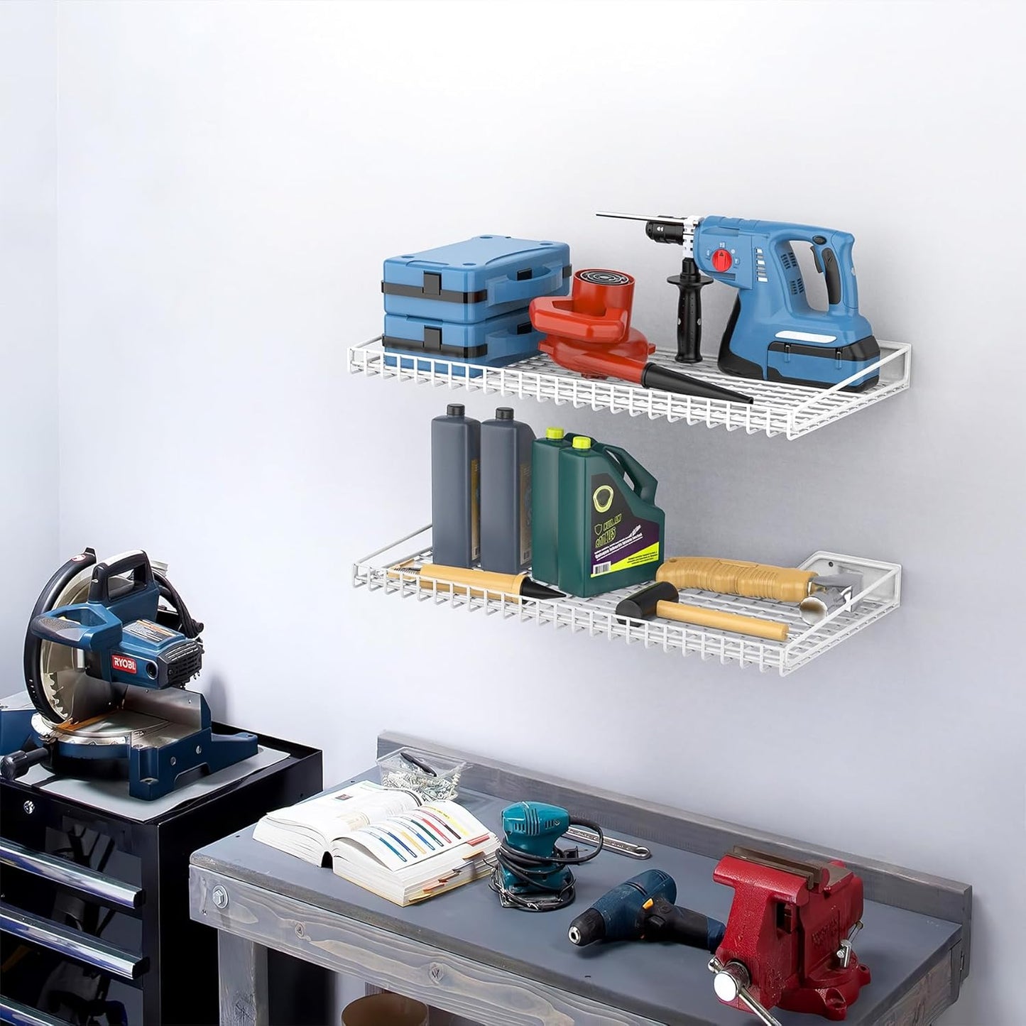 TORACK Wall-Mounted Storage Shelves, Mixed-Size Garage Wall Shelving for Closet & Laundry Room, Heavy-Duty Floating Shelf Holds Up to 65 lbs(White)