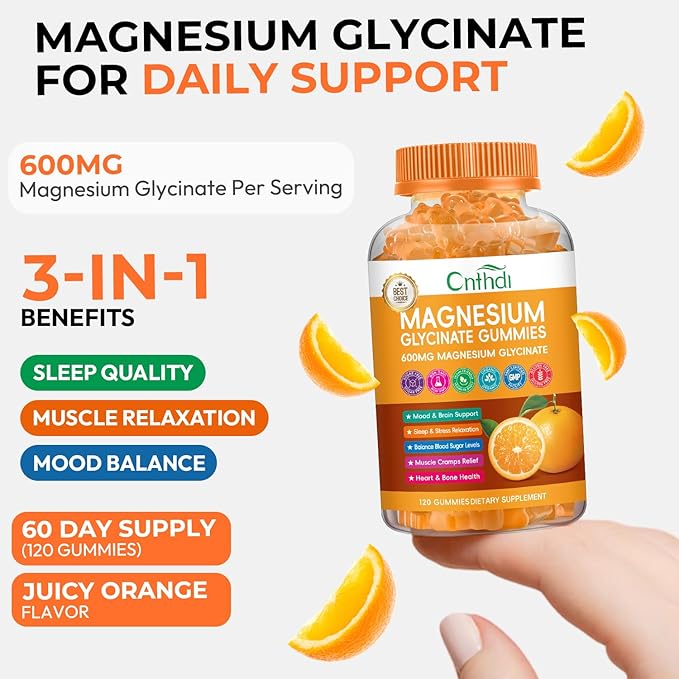 Magnesium Glycinate Gummies, High Absorption Magnesium Gummies with L-Threonate, Calcium, Vitamin B6, D3, Sugar Free Chews for Adults & Kids Relaxation, Stress Relief, Night Rest