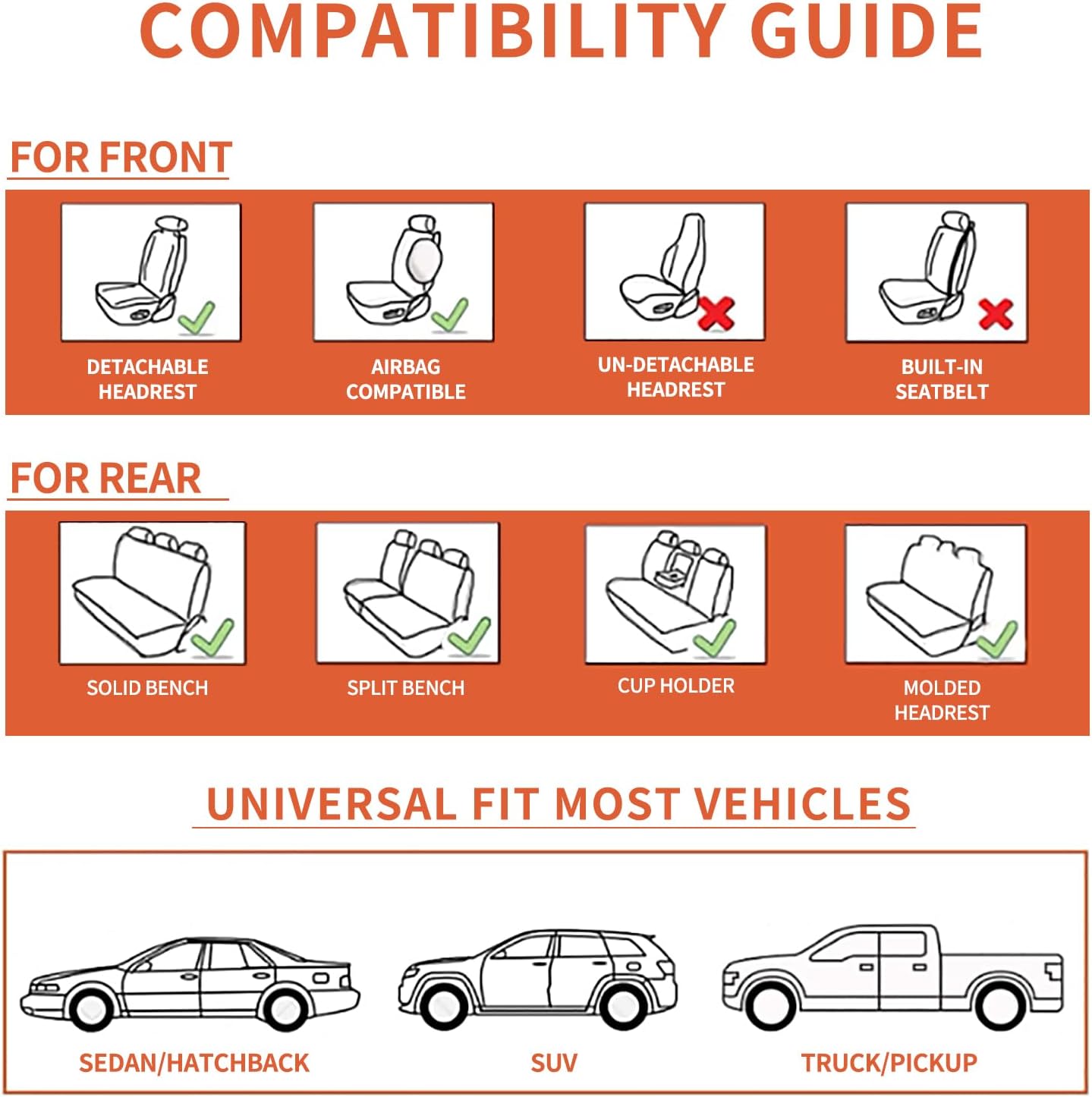 Car Seat Covers Full Set, Leather Seat Covers for Cars, Car Seat Protector Waterproof, Non-Slip Car Interior Covers Fit for Most Cars, SUV, Vans, Trucks,5Seaters,Full Set,Gray-Black,COMFDRIVE-A03