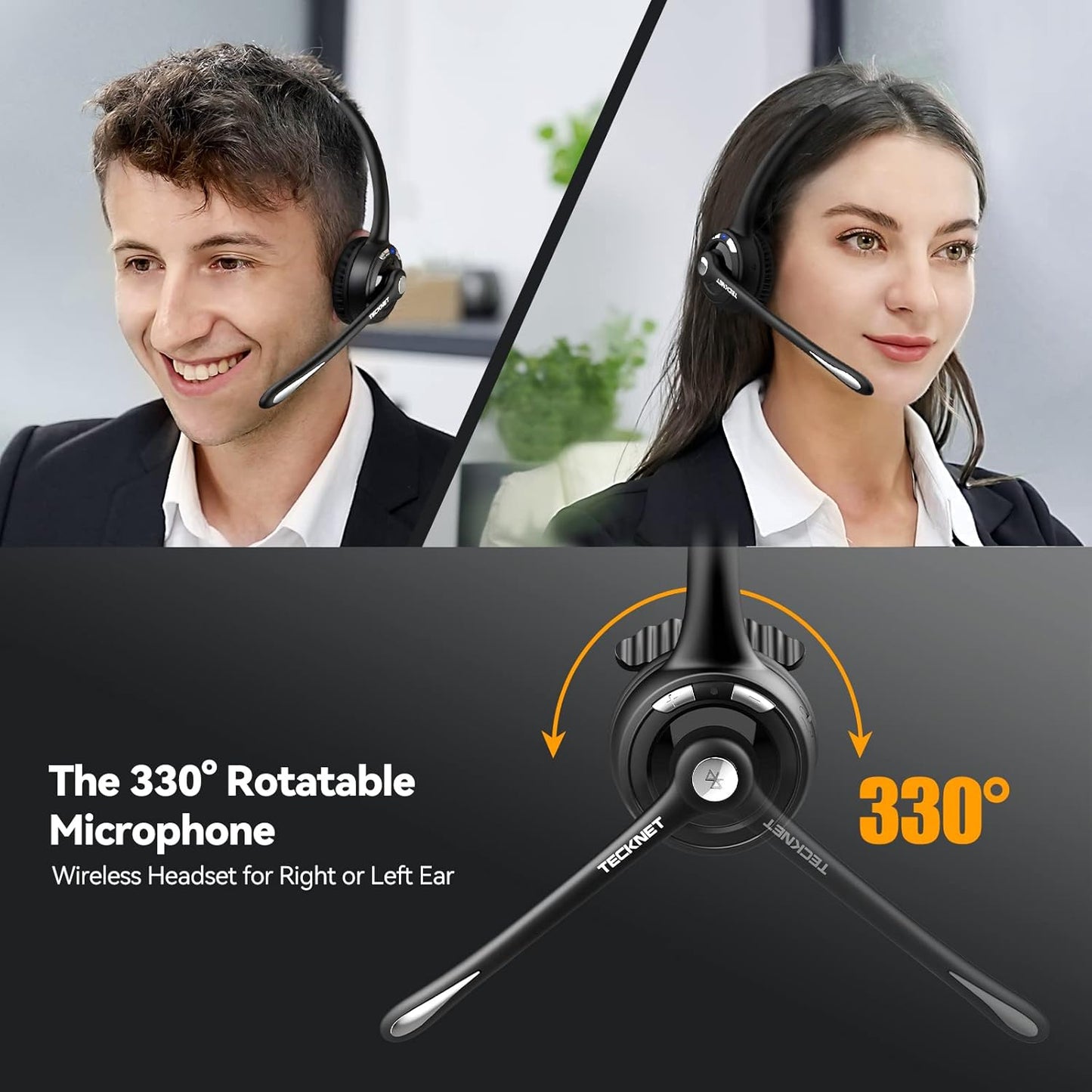 TECKNET Bluetooth Headset, Wireless On Ear Headphones with Noise Cancelling Microphone for Trucker, Hand Free Wireless Headset with Mute Mic for Phone