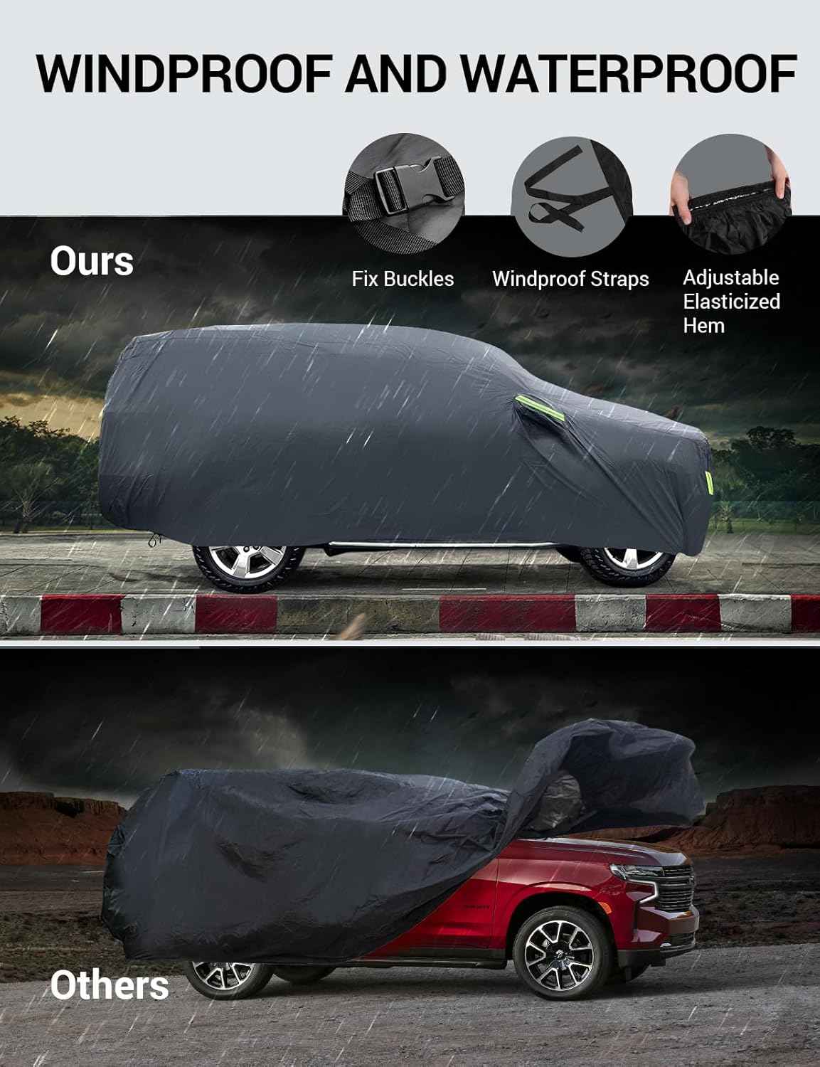 Proadsy 2025 Upgrade Car Cover Compatible with Chevrolet Tahoe 2021-2024 2025 Windproof All Weather Waterproof Sun Rain UV Dust Snow Protection Outdoor Covers