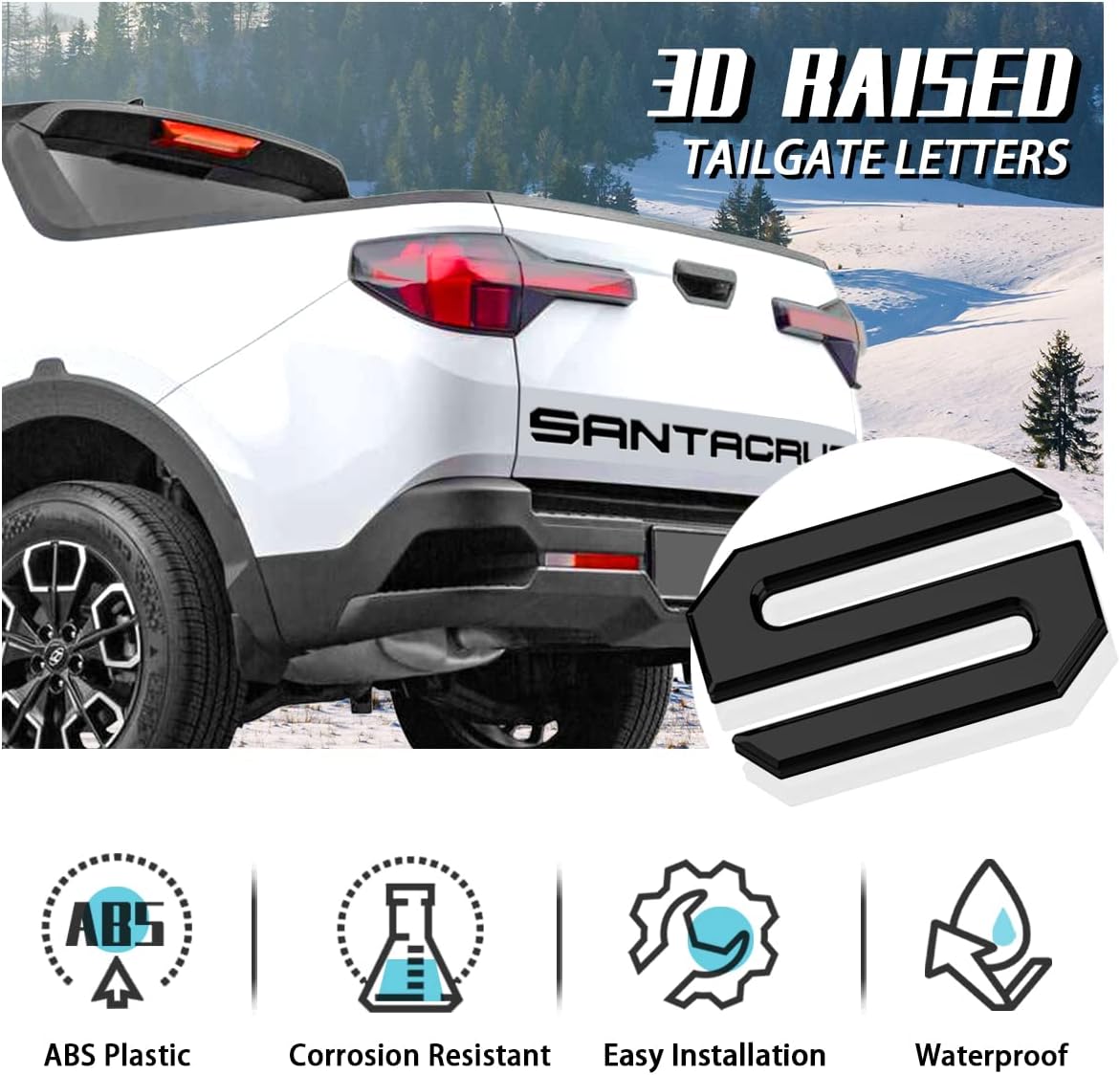 Tailgate Inserts Letters Compatible for 2022 2023 2024 2025 Santa Cruz 3D Raised & Strong Adhesive Decals Letters Rear Emblem Decal Sticker Compatible for Santa Cruz Accessories-Matte Black