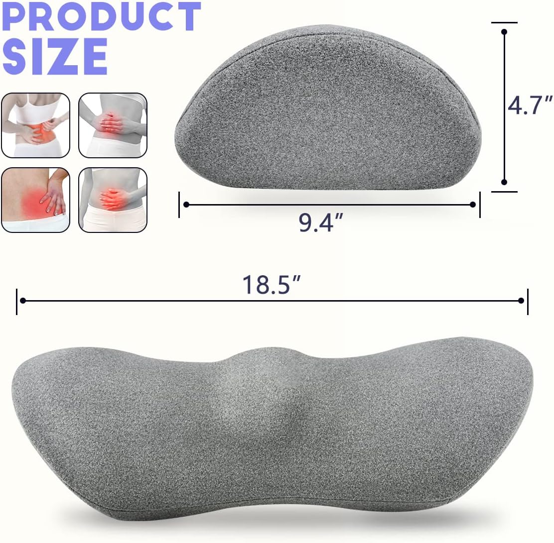 Lumbar Support Pillow, Lumbar Pillow for Low Back Pain Relief, Ergonomic Memory Foam Lumbar Pillow, Breathable & Detachable & Washable, Comfy Back Pillow for Office Chairs, Car Seats (Dk Grey, Cotton)
