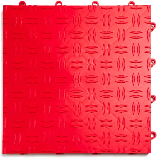 Big Floors GarageTrac Diamond, Interlocking Non-Slip Garage Flooring Tile, Durable, Modular, Heavy-Duty Copolymer, Easy Install (Red, 24 Pack of 12 x 12" Tiles)