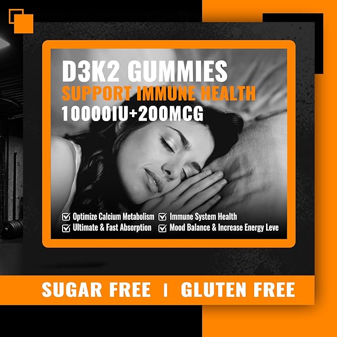 Sugar-Free Vitamin D3 K2 Chews with Calcium + K2 (MK-7), Magnesium Citrate, Vitamin C, Extra Strength - Ultimate Absorption for Bone Muscle Teeth Immune, Vegan - 60 Count-Orange Flavor