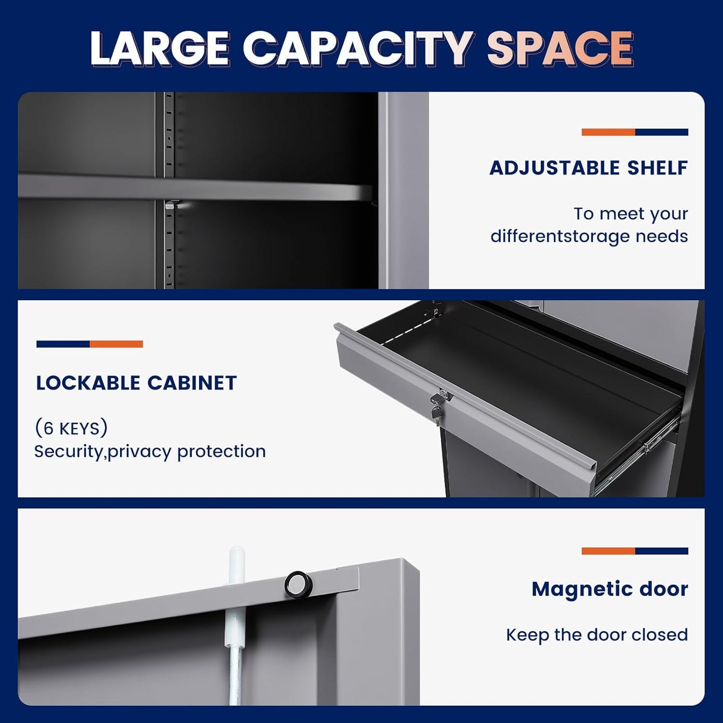 Yizosh Metal Garage Storage Cabinet with Locking Doors and Adjustable Shelves, 71" Steel Tool Storage Cabinet with 1 Drawer for Garage,Office,Warehouse (Gray Black)
