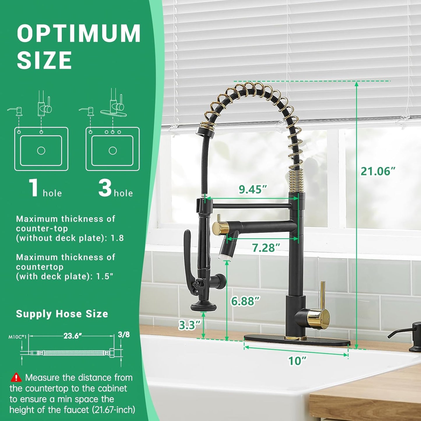 Fapully Commercial Kitchen Faucets with Pull Down Sprayer Matte Black&Gold LED Kitchen Faucet with Soap Dispenser and Deck Plack for 4 Hole, Single Handle Faucet for Kitchen Sink